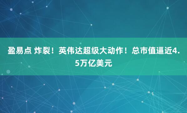 盈易点 炸裂！英伟达超级大动作！总市值逼近4.5万亿美元