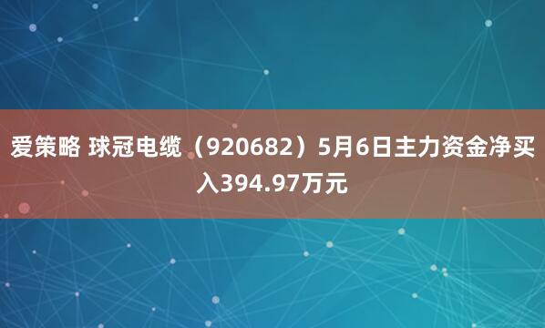爱策略 球冠电缆（920682）5月6日主力资金净买入394.97万元