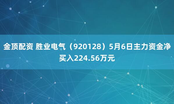 金顶配资 胜业电气（920128）5月6日主力资金净买入224.56万元